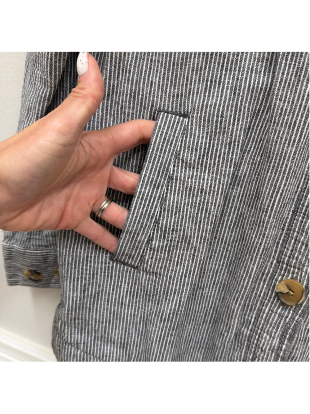 Loft Chambray Gray White Striped Women’s Blazer Jacket Sz XS! - Picture 5 of 7